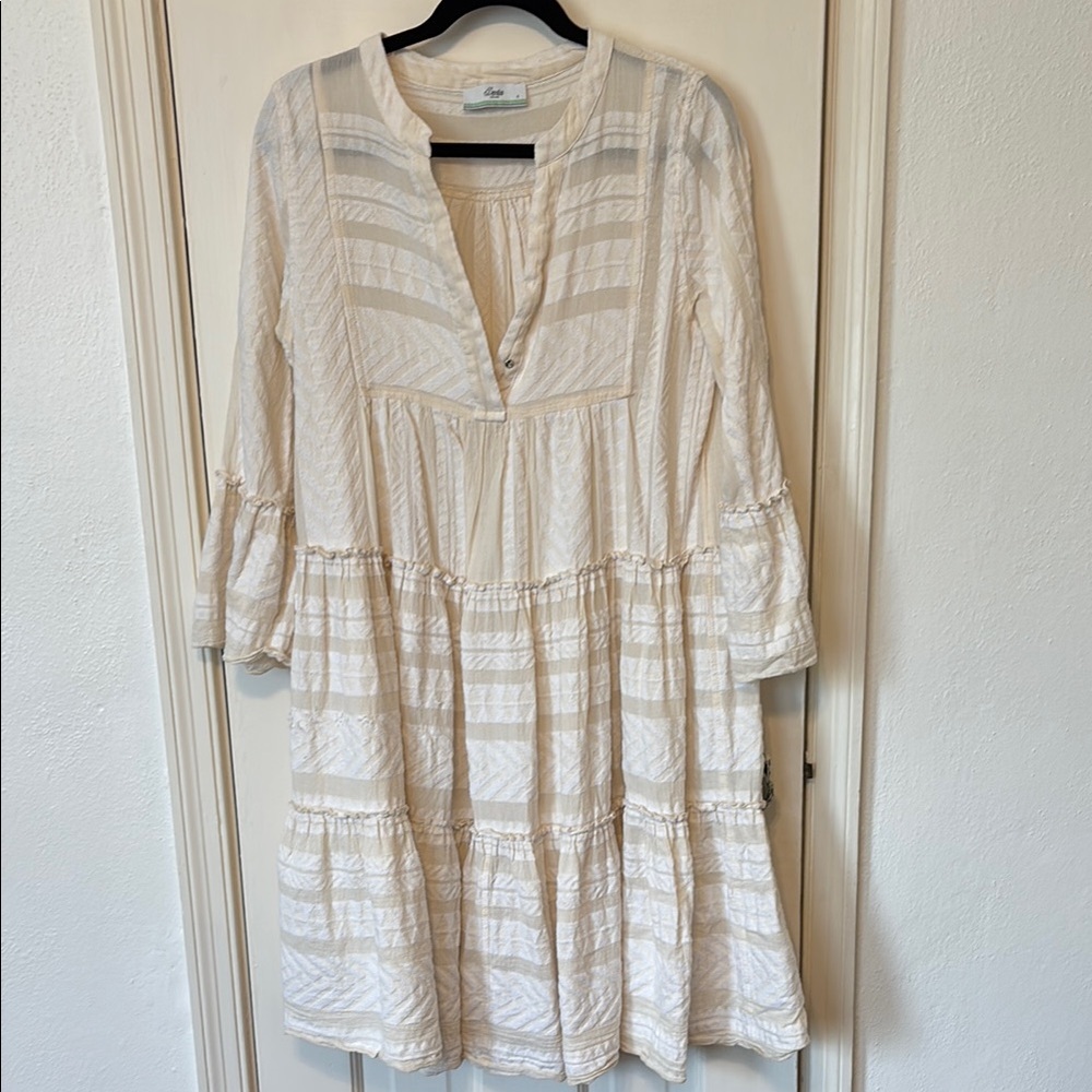Cream and White Striped Dress